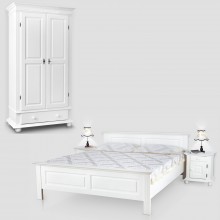 Set mobila dormitor Seby 2-140, lemn masiv,  alb, clasic