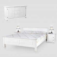 Set mobila dormitor Seby 0-180, lemn masiv,  alb, clasic