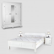 Set mobila dormitor Seby 3-160-1, lemn masiv,  alb, clasic