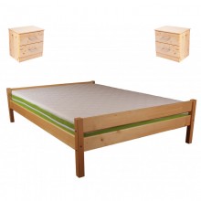 Set lemn masiv Pat SALLY 2/2, 140 x 200 cm + 2 Noptiere Moonlight, Natur