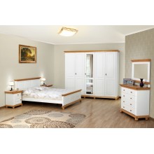 Set mobila dormitor Bucovina 140, lemn masiv, alb-miere, clasic-rustic