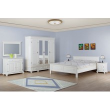 Set mobila dormitor Seby 180, lemn masiv,  alb, clasic