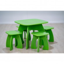 Set mobilier copii Honey, masuta si 4 scaunele, lemn masiv, verde