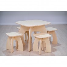 Set mobilier copii Honey, masuta si 4 scaunele, lemn masiv, natur