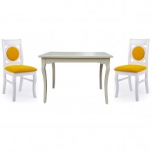 Set masa Lucky 80x120 cm + 2 scaune tapitate Lucky cu spatar oval, lemn masiv fag, alb