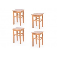 Set 4 scaune tip taburete cu sezut masiv, lemn de fag, finisaj natur lacuit