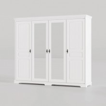 Dulap lemn masiv Cleopatra cu oglinzi, alb, 4 usi, 230,2x198x58 cm