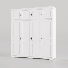 Dulap lemn masiv Cleopatra cu suprapozabil, alb, 4 usi, 230,2x240x58 cm