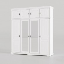 Dulap lemn masiv Cleopatra cu suprapozabil si oglinzi, alb, 4 usi, 230,2x240x58 cm