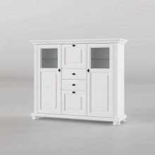 Comoda Mona, lemn masiv, 2 usi si 4 sertare, alb, 137,5x115x41 cm