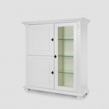 Comoda cu vitrina Mona, lemn masiv, 3 usi, alb, 110x38x120 cm