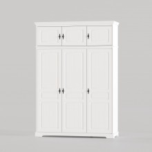 Dulap lemn masiv Cleopatra, suprainaltat, 3 + 3 usi, 174,5x240x58 cm, alb
