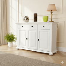 Comoda lemn masiv Mona, 3 usi + 3 sertare, 137.5×91.5×41 cm