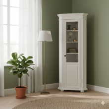 Vitrina pe colt Mona, lemn masiv, alb