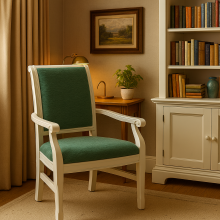 Scaun Ambasador, lemn masiv fag, culoare alb, lacuit, tapitat