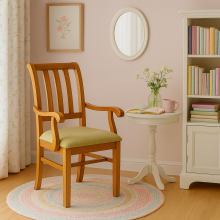 Scaun cu brate King, lemn masiv fag, culoare nuc, sezut tapitat, spatar lamele