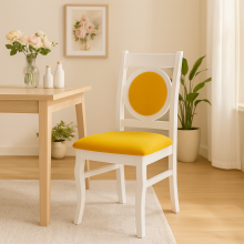 Scaun Lucky, lemn masiv fag, alb, tapitat, spatar oval